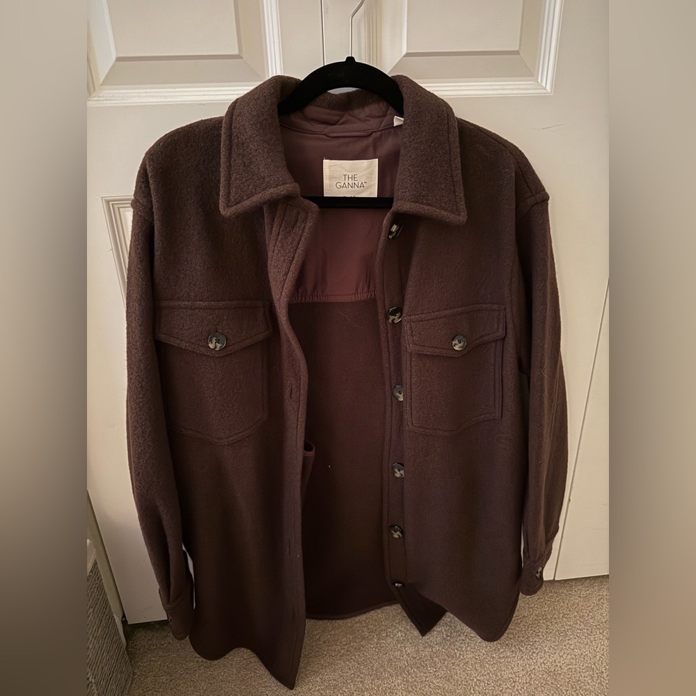 Aritzia The Ganna Chocolate Brown Button-Up Wool Jacket